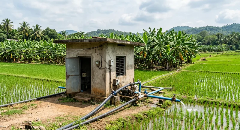 Agricultural borewell pump house at a five acre Wadakkanchery farm