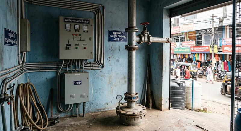 Eight inch commercial borewell at a multi shop block in Ollur, Thrissur