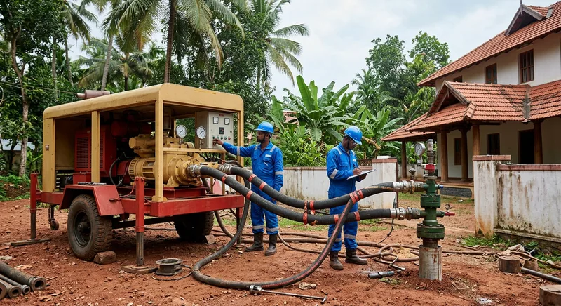 Hydro fracturing rig connected to a borewell head in Guruvayur